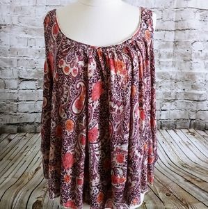 Free People Cold Shoulder Oversize Top Boho Floral